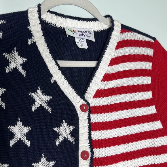 Vintage 4th of July short sleeve button up American Flag sweater size small - Picture 7 of 11